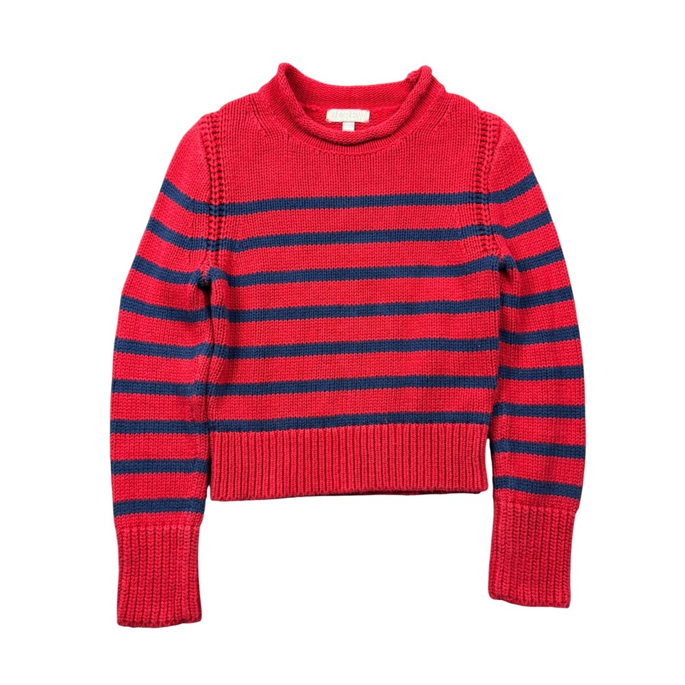 J.Crew Womens XXS Knit Sweater Red Blue Striped Mock Neck Coastal Nautical Y2K